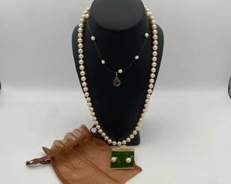 Japanese Pearl Necklaces with Gold Fill Pearl Earrings