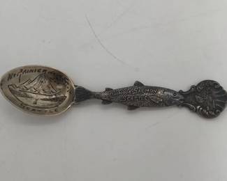 Seattle Salmon and Mount Rainier Sterling Silver Souvenir Spoon