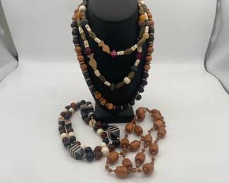 Glass Wood and Bone Bead Necklaces