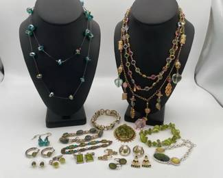 Green Themed Jewelry Collection with Earrings Necklaces Bracelets and Pendant
