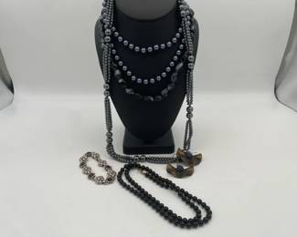 Dark Tone Necklaces and Bracelet with Fan Earrings