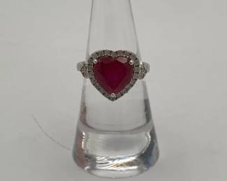 Beautiful HeartCut Ruby Silver Ring