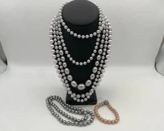 Silver Pink and Beige Costume Pearls