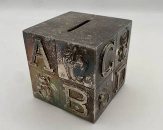 Vintage Silver Plated Letter Block Coin Bank