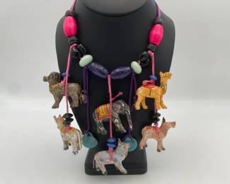 Folk Art Carved Animals Necklace