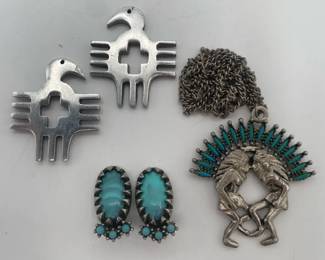 Navajo Style Bird Earring Pendants with Faux Turquoise Native American Style Jewelry