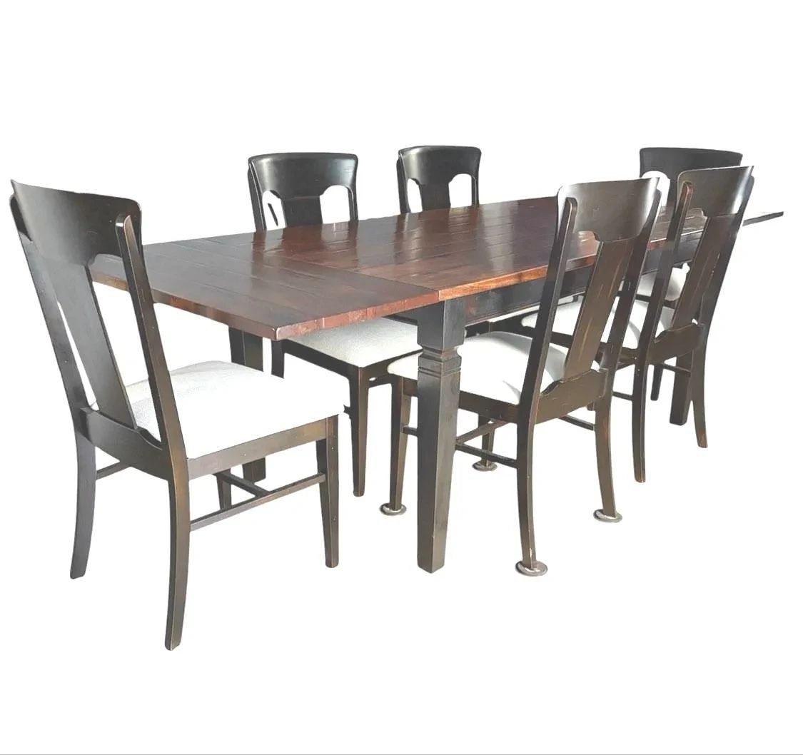 Solid Acacia Wood Extendable Farmhouse Dining Table Set Includes 6 Chairs