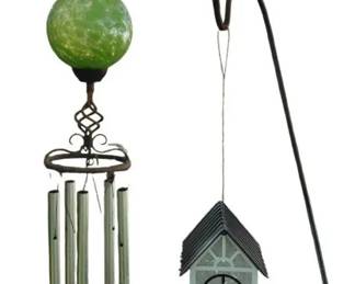 Glass Ball Wind Chime With Metal Finial, Bird Feeder Bundle