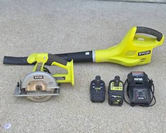 Ryobi 18V ONE Cordless Tool Lot Circular Saw, Leaf Blower, 2 Batteries Charger