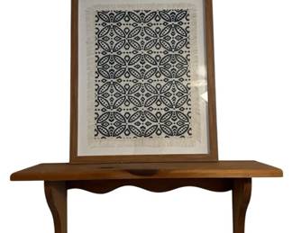 Framed Geometric Textile Wall Art with Scalloped Wooden Display Shelf