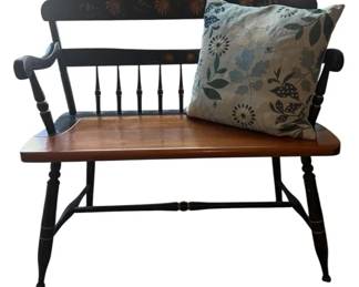 Vintage Colonial Style Stenciled Hitchcock Style Bench with Accent Pillow