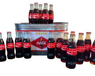 17 Personalized CocaCola Glass Bottles Vtg Metal Ice Bucket