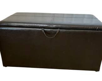 Black Faux Leather Ottoman WStorage Serving Tray