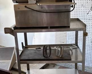 Globe Slicing Machine Company Commercial Meat Slicer 295A  Lakeside Metal Rolling Cart, Meat Hooks