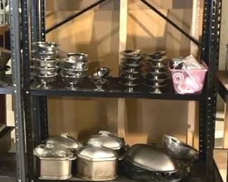 Assorted Restaurant Pots, Strainers, Serving Bowls footed, Roasters, Trays, And More