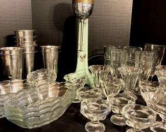 Vintage Milkshake Blender, Metal Cups, Ice cream Dishes