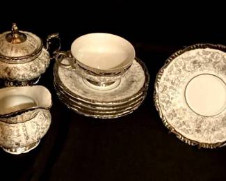 Bavarian Porcelain Cup, Saucers, Sugar Bowl,  Creamer