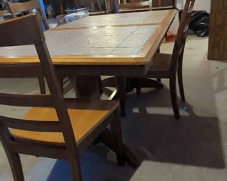 Rectangular Trestle Base Table and Four Chairs