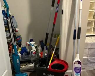 Assorted Cleaning Supplies, Lightbulbs, Laundry