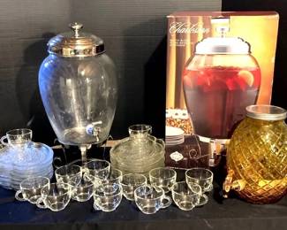 Glass Beverage Dispenser Mouth Blown, Federal Glass Snack Set, And More
