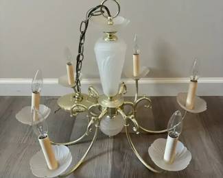 Vintage Chandelier Brass Finish  Glass,