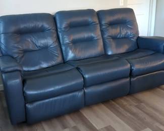 Royal Blue Leather Motorized Reclining Sofa