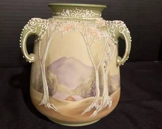 Nippon Triple Handled, Hand Painted Vase