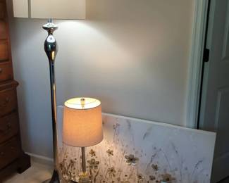 Silver Floor Lamp, Table Lamp and Art