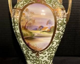  05 Nippon Hand Painted Porcelain Double Handled Vase
