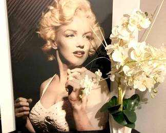Marilyn Monroe White Dress Canvas Art with Orchid Arrangement