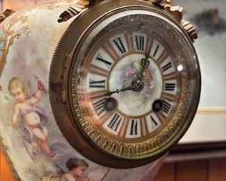 Louis XIV style lamp with clock insert detail