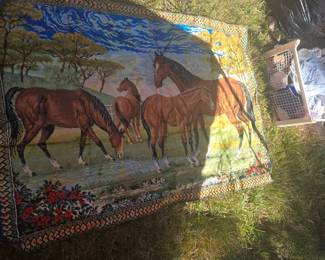 vintage velvet horse wall hanging