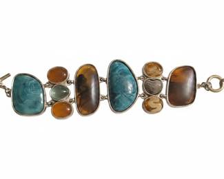 Vintage Sterling Silver MultiStone Statement Bracelet