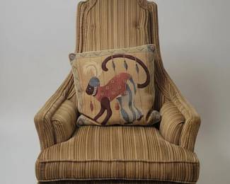 Vintage Striped Upholstered Wingback Chair by Jessica Charles