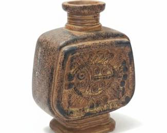 Vintage Japanese Pottery Square Bottle Vase with Fish Design