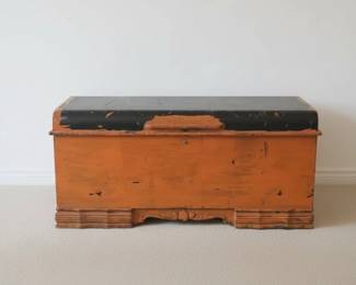 Vintage Pine Blanket Chest with Distressed Orange and Black Painted Finish