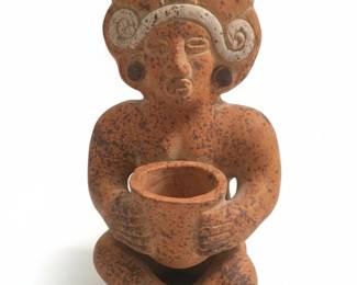 Vintage Mexican Terracotta Figurine  Seated Figure with Bowl