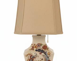 Vintage Chinoiserie Porcelain Floral Table Lamp  Tobacco Leaf Pattern