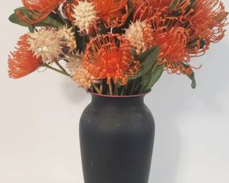 Artificial Protea and Spider Mum Floral Arrangement in Black Vase