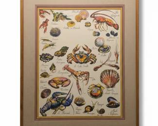 Vintage French Seafood  Crustacean Illustration Chart by Adolphe Millot
