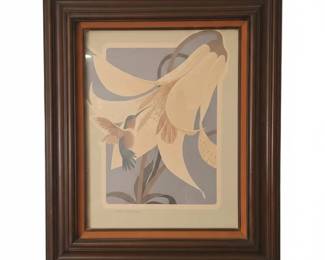 David Allgood Hummingbird and Lily Embossed Serigraph Print