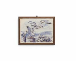 Vintage Seagulls Coastal Scene D Wall Plaque
