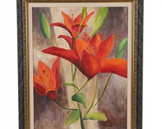 Vintage Orange Lily Oil Painting