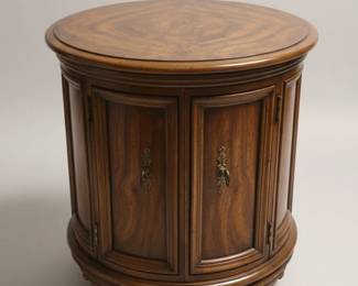 Vintage Thomasville Furniture Drum End Table with Cabinet