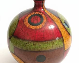HandPainted Terracotta Vase with Geometric Pattern