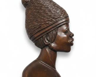 Vintage HandCarved Wooden African Woman Wall Plaque