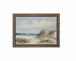 Coastal Landscape with Seagulls and Dunes Oil Painting signed Morris