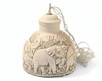 Vintage Ceramic Elephant Relief Swag Lamp