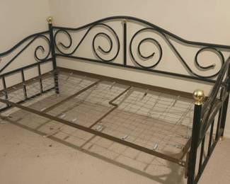 VintageStyle Black Metal Daybed Frame with Gold Finials