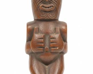 Vintage Maori Teko Teko Carved Wooden Figure with Paua Shell Eyes